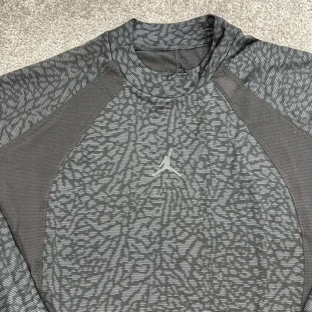 Air Jordan Dri-FIT ADV Shirt Mens Medium Black Gray Elephant Print Long Sleeve